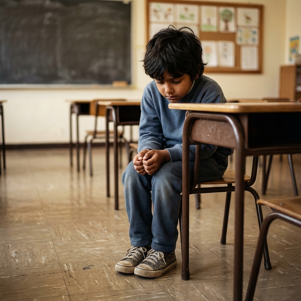 Shy child before coaching